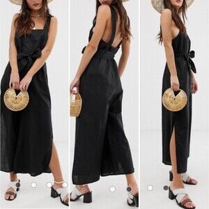 SEAFOLLY AUSTRALIA Black Criss Cross Back One Piece Jumpsuit LINEN XS Anthro